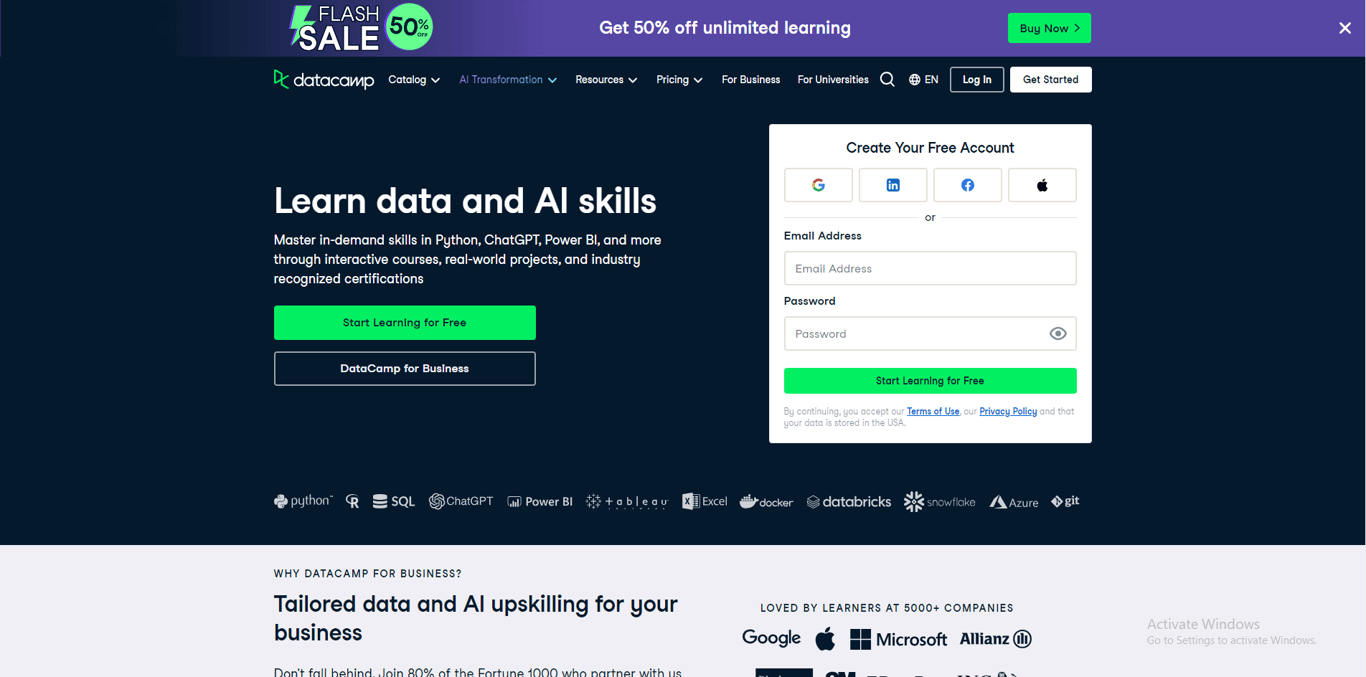 DataCamp homepage