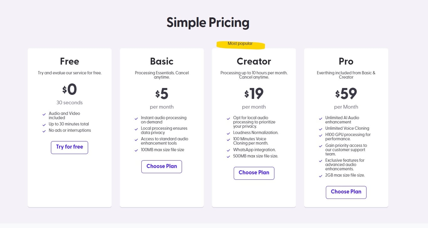Price list of xound.io