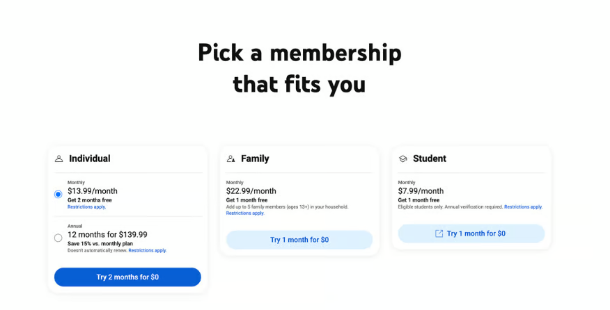 YouTube Premium pricing