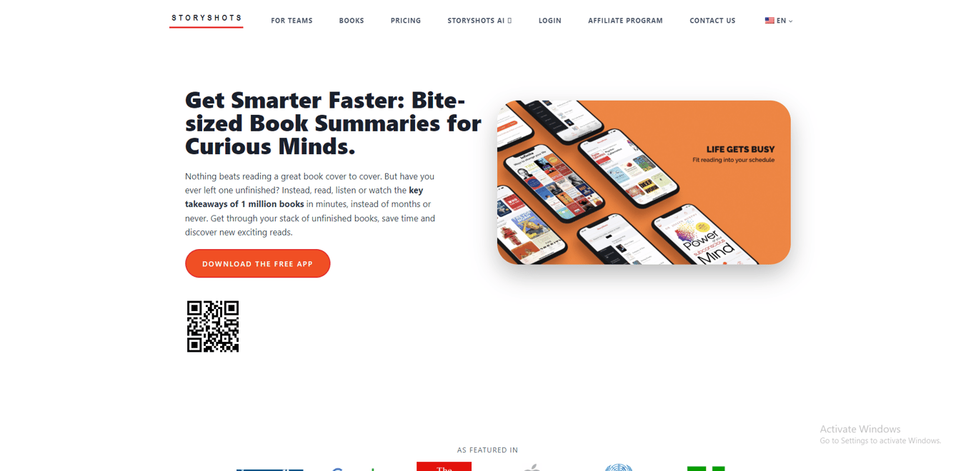 StoryShots book summary app interface