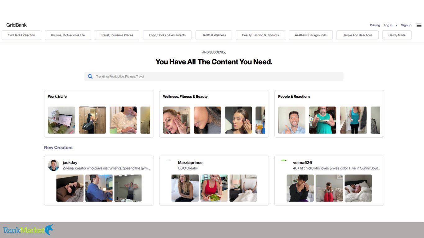 Gridbank-Homepage-Header-With-Headline-You-Have-All-The-Content-You-Need-Showing-Content-Categories-And-Featured-New-Ugc-Creators