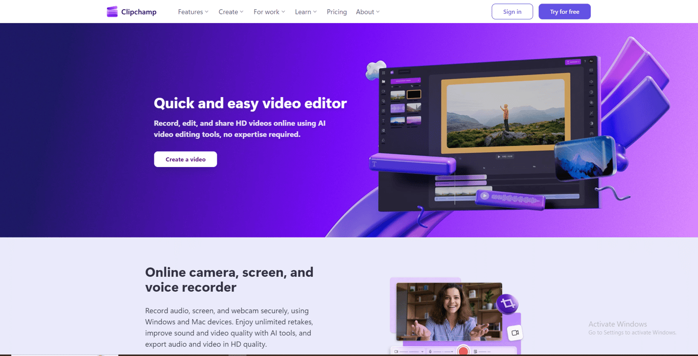 Clipchamp homepage