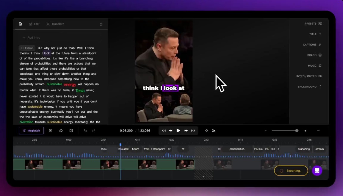 Minvo AI automatically cuts highlights from long videos into short clips.