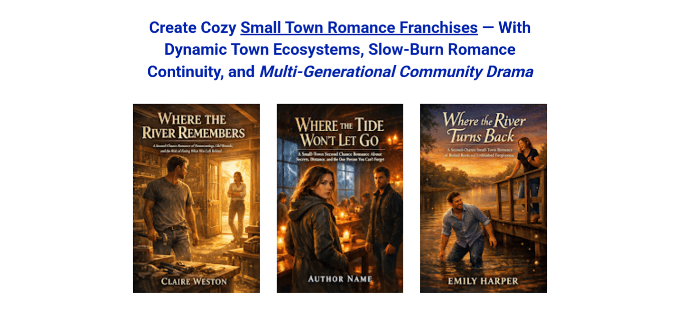 cozy-small-town-romance-franchises-prompts-banner-with-three-romance-novel-covers