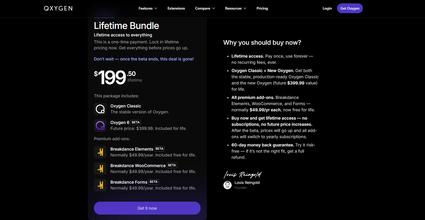 oxygen builder lifetime pricing plans save cost wordpress web design tool
