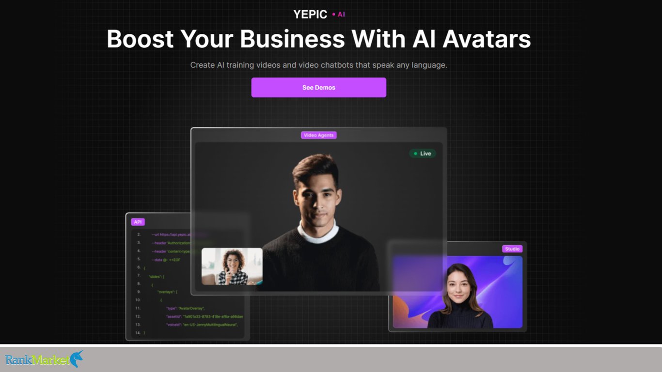 Yepic-Ai-Homepage-Hero-Section-Titled-Boost-Your-Business-With-Ai-Avatars-Featuring-Video-Agent-Overlays