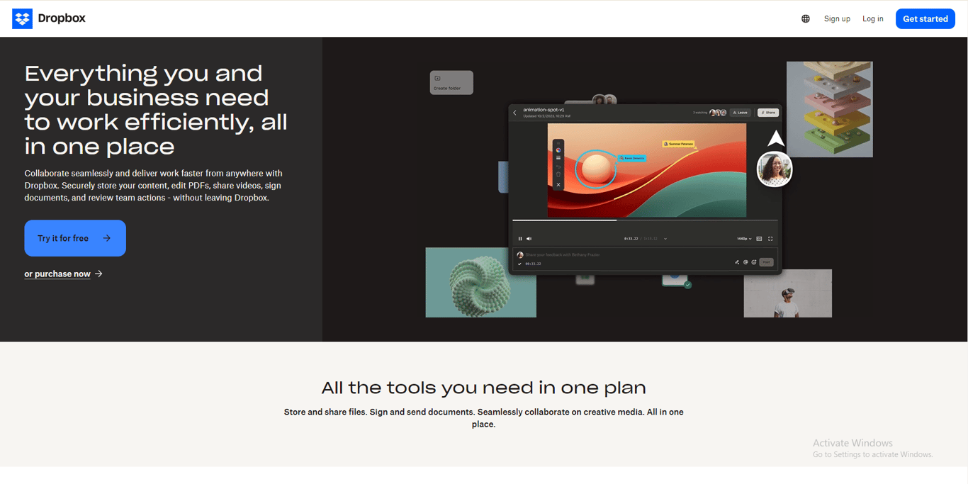 Dropbox homepage