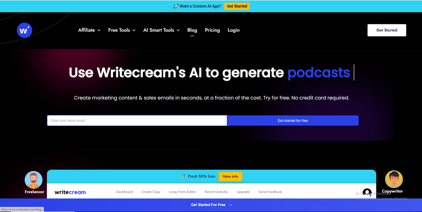Writecream homepage