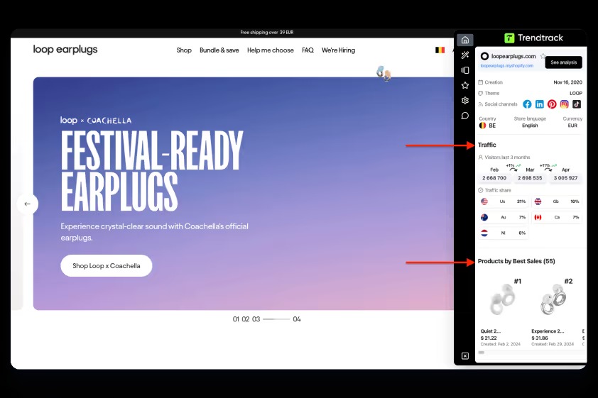Effective landing page on Trendtrack.io.