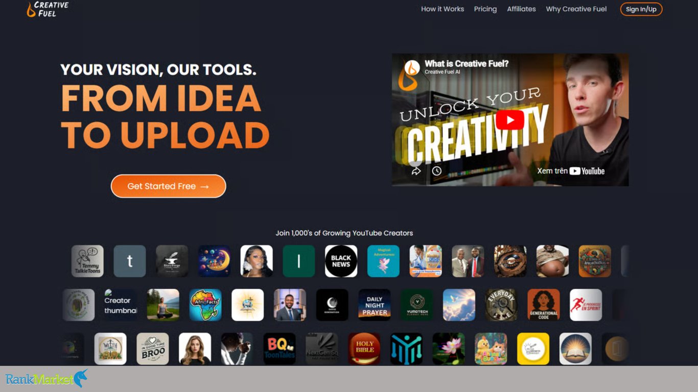 Creative-Fuel-Homepage-Banner-From-Idea-To-Upload-Youtube-Creator-Ai-Tools-Dashboard