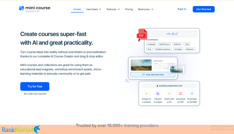 Mini Course Generator Homepage