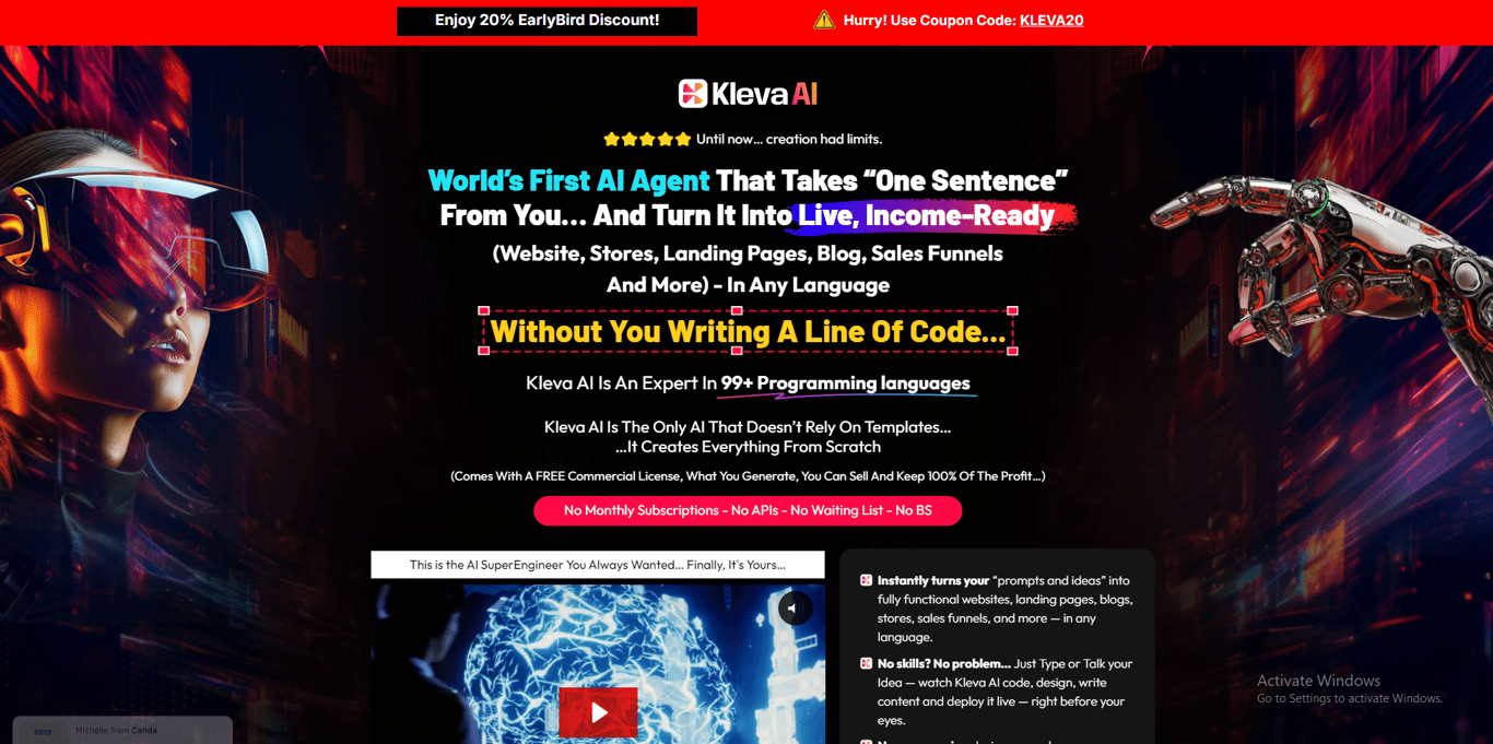 Kleva AI homepage