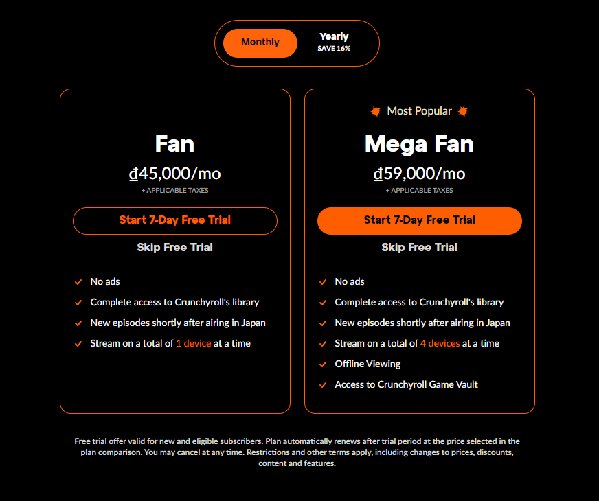 Crunchyroll pricing and premium subscription plans