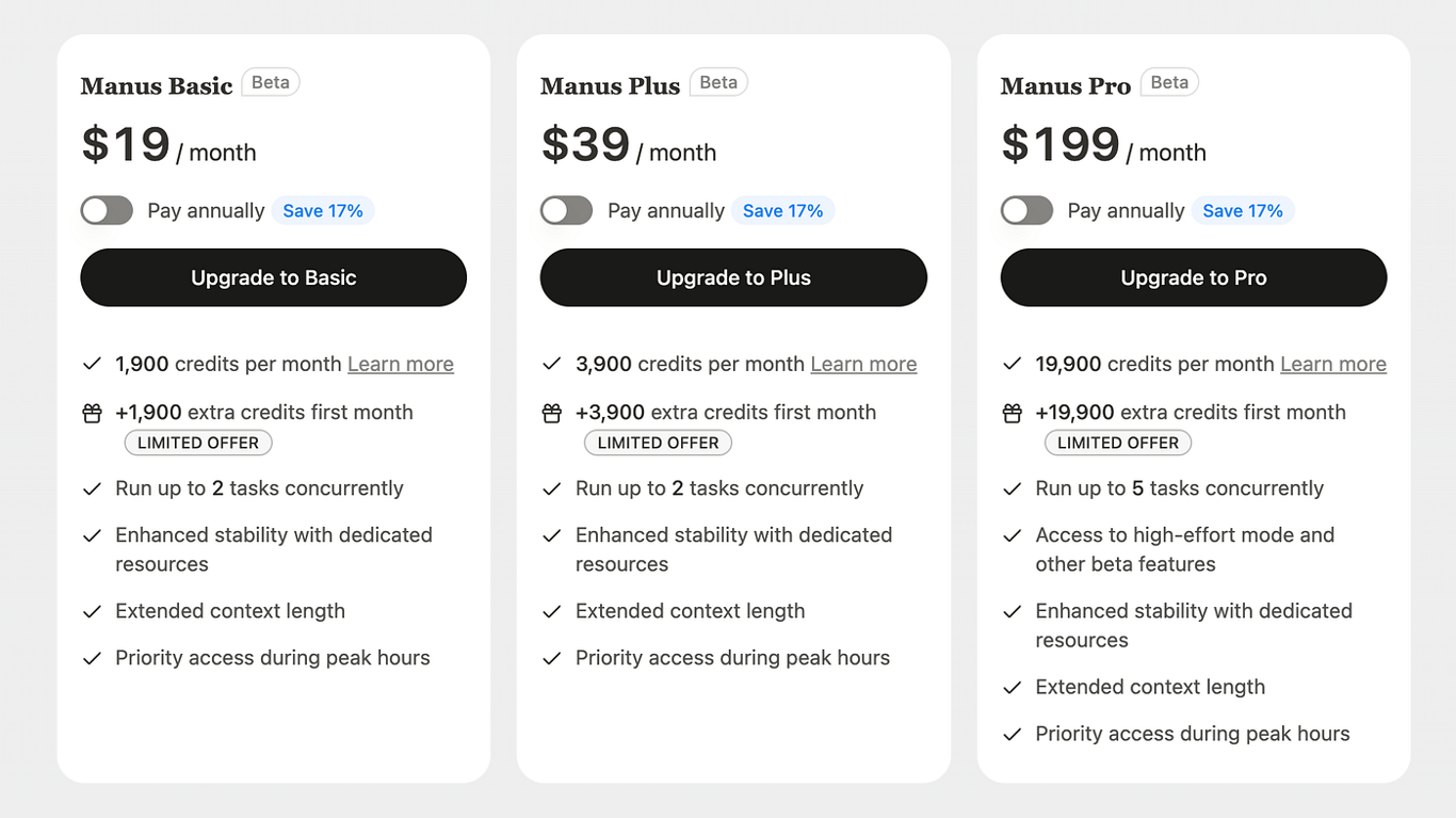 Manus AI pricing