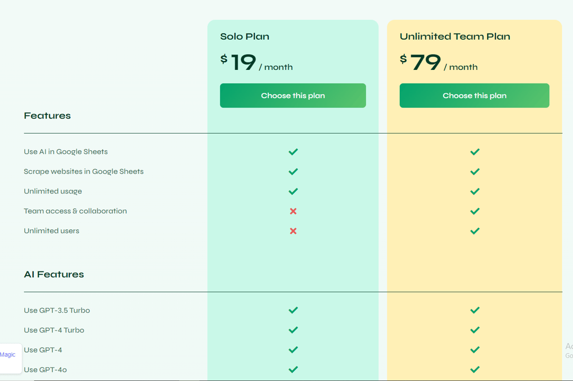 SheetMagic pricing