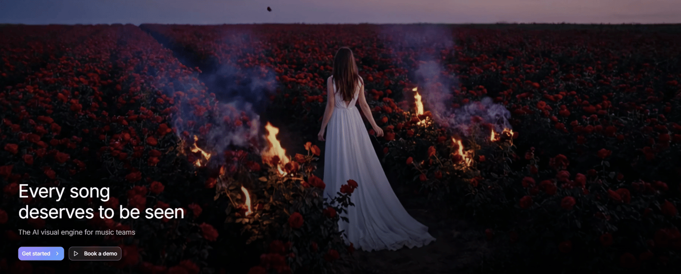 AI-visual-engine-website-hero-section-with-surreal-imagery-of-burning-roses-and-a-woman-in-a-white-gown