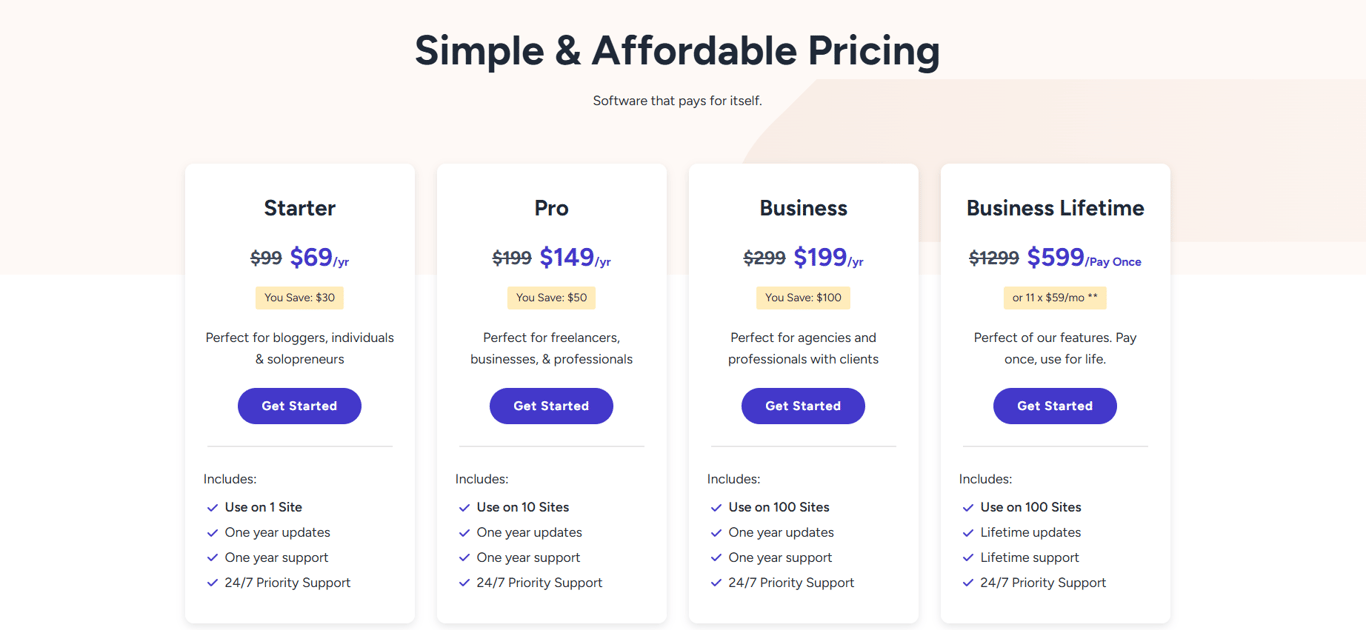 SureMembers pricing overview showing flexible plans for WordPress membership websites, agencies, and course creators