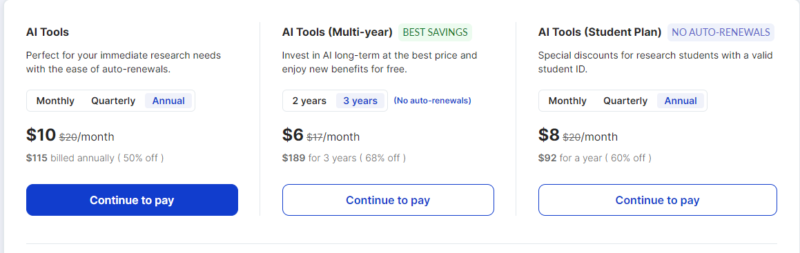 Researcher.Life pricing plans