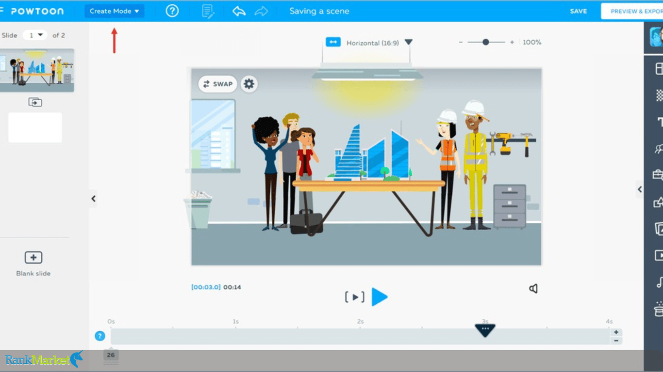 Powtoon Interface With Drag And Drop Feature To Create Animated Videos Easily
