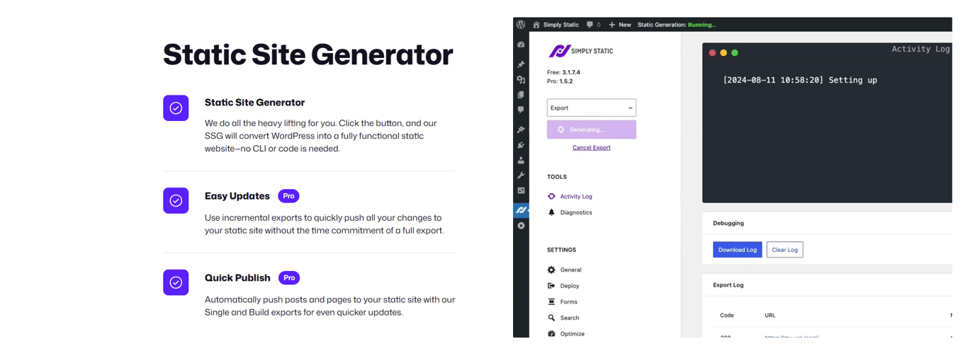 simply static features wordpress optimization security