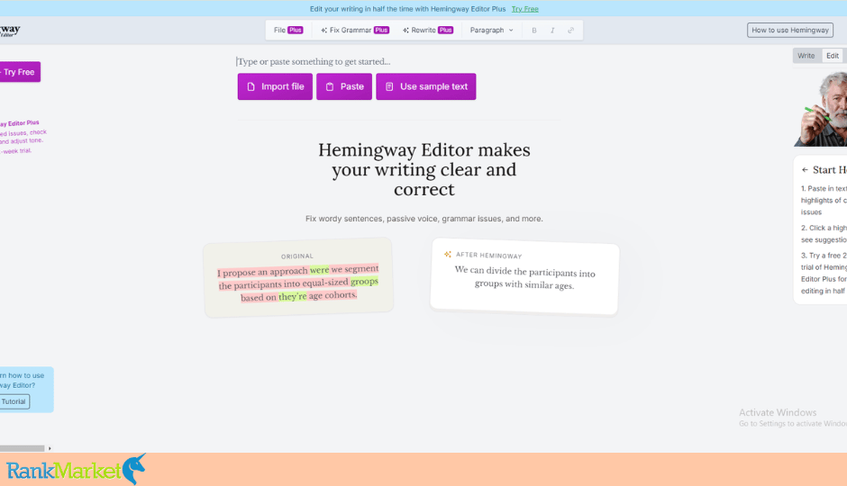 Hemingway Editor Official Website Interface Showing Online Writing Editor