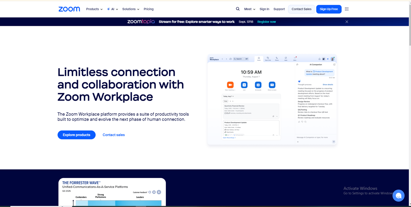 Zoom Pro homepage