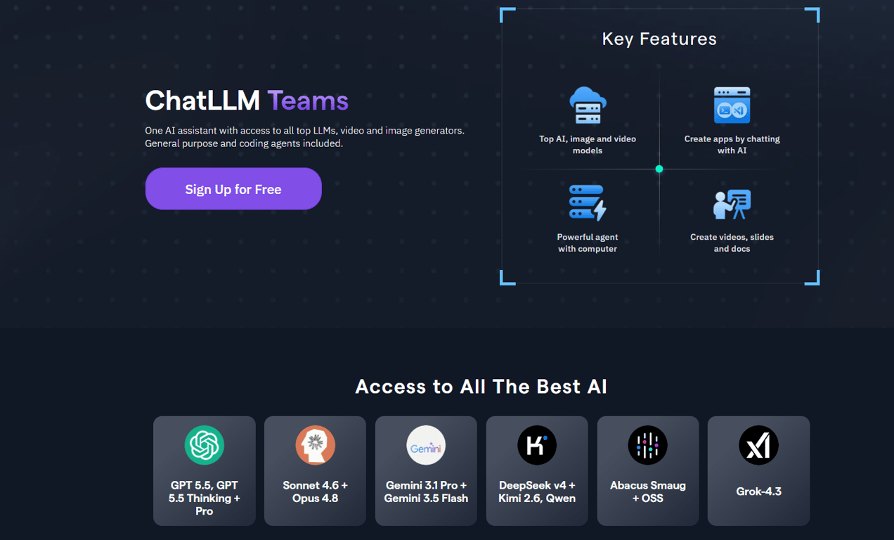 chatllm-teams-saas-dashboard-access-to-all-the-best-ai-models-matrix