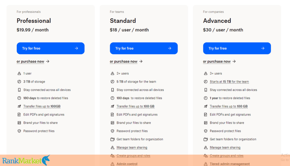 Dropbox Pricing