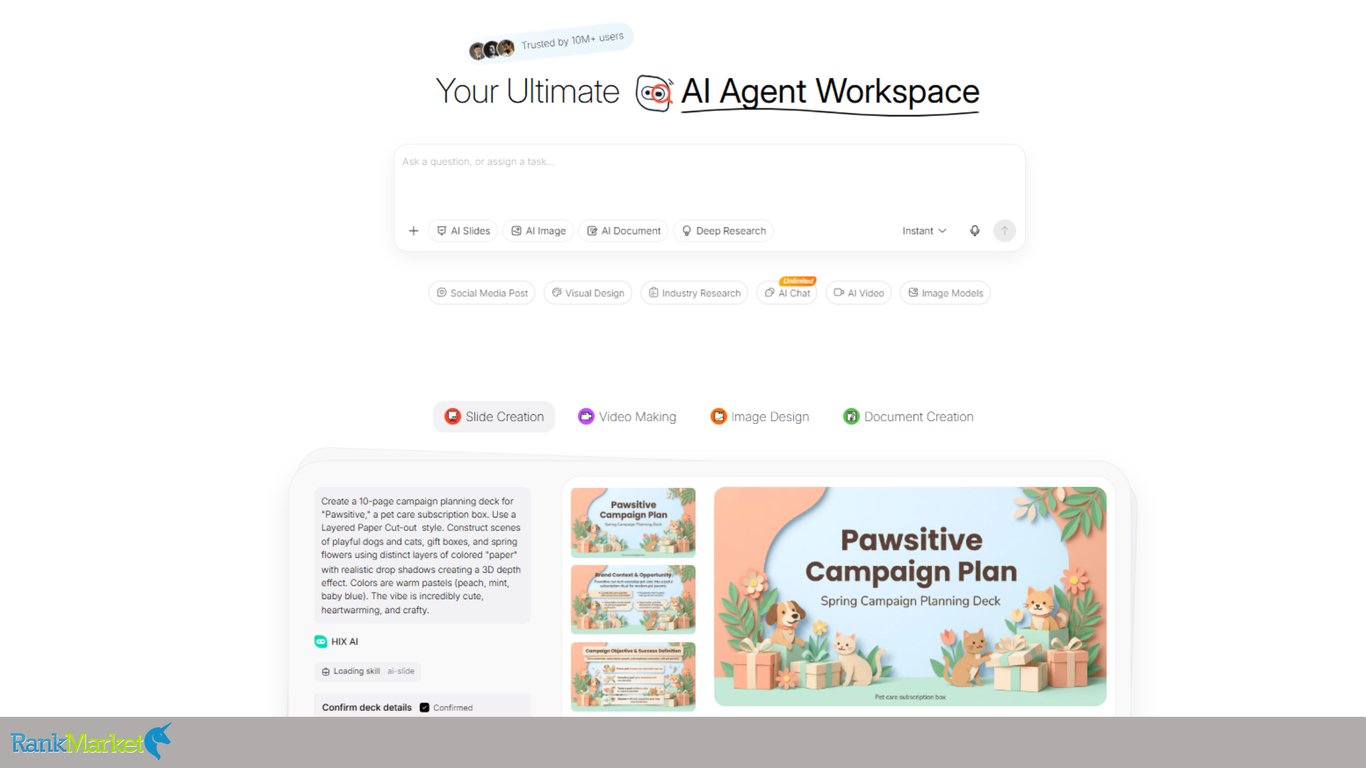 Hix-Ai-Agent-Workspace-Dashboard-Showing-Automated-Slide-Creation-And-Deep-Research