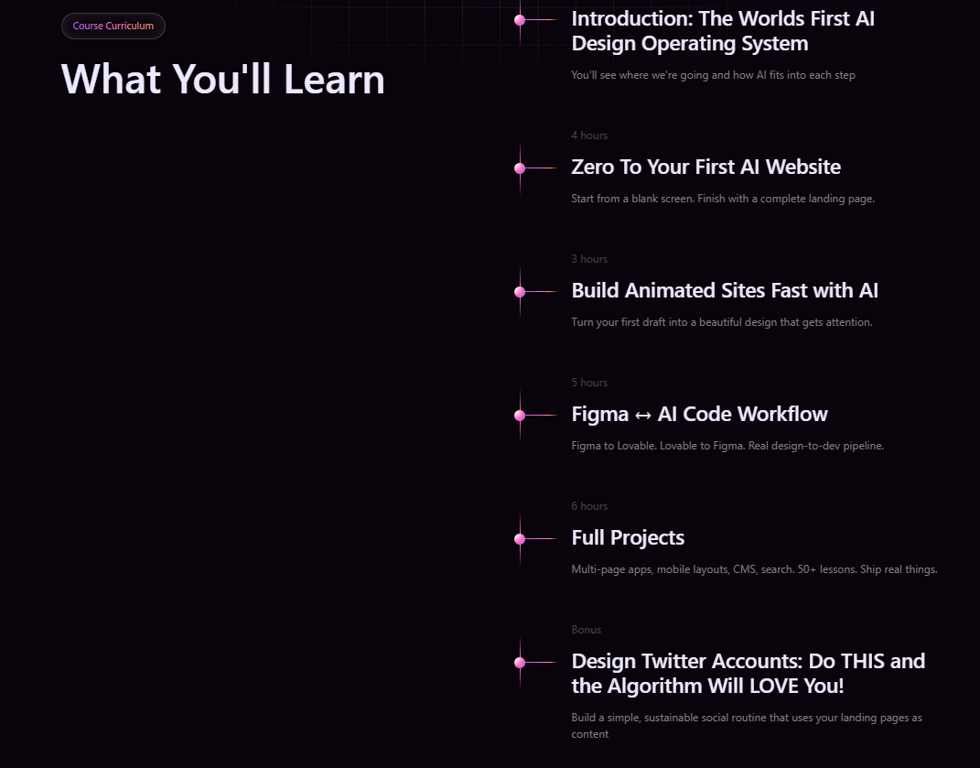 Design-Rocket-course-curriculum-timeline-showing-figma-to-lovable-ai-code-workflow-and-full-projects