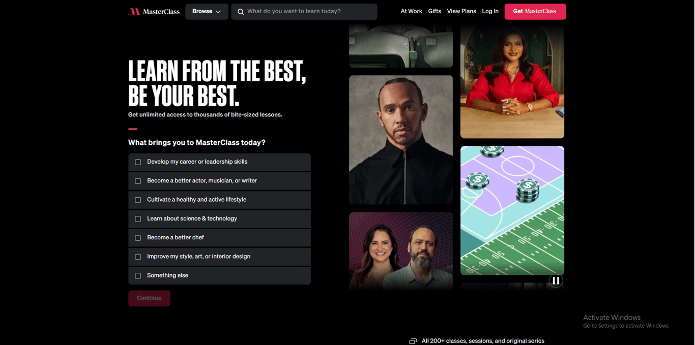 MasterClass homepage