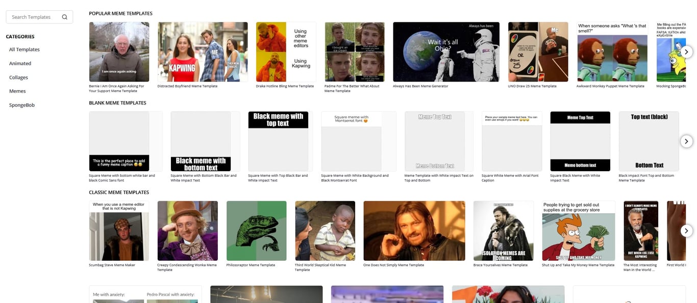 Kapwing's online meme generator interface