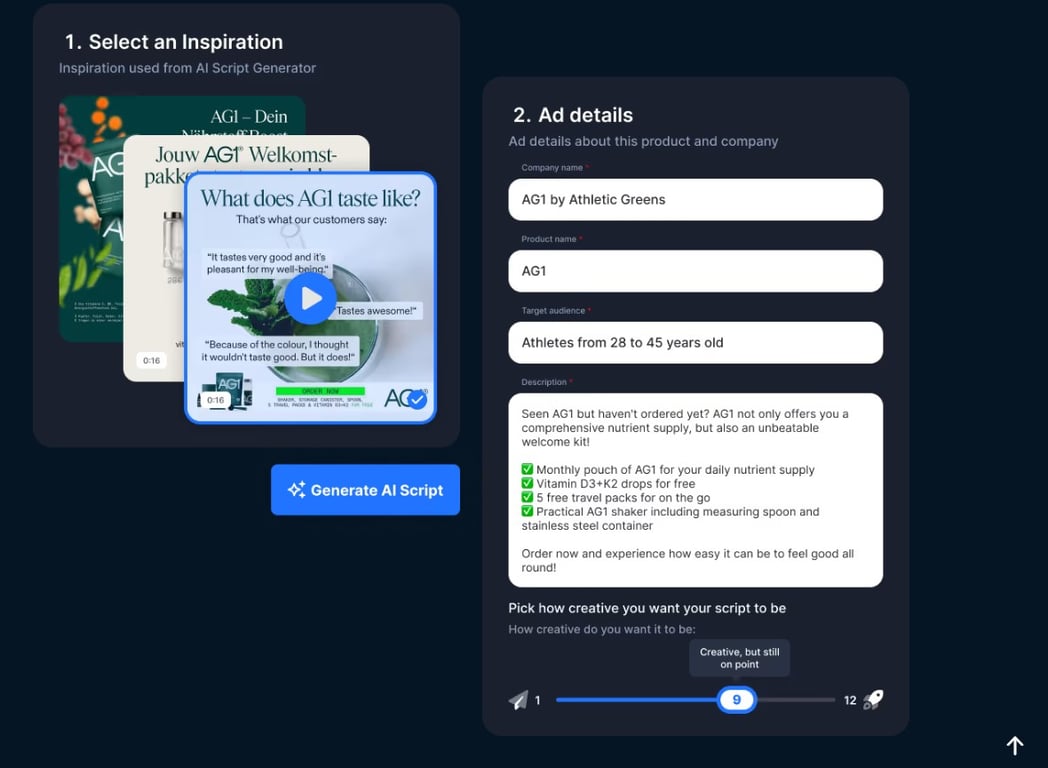 AI ad script generator in seconds