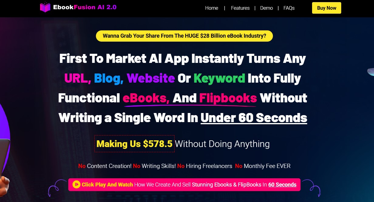 EbookFusion AI 2.0 Homepage