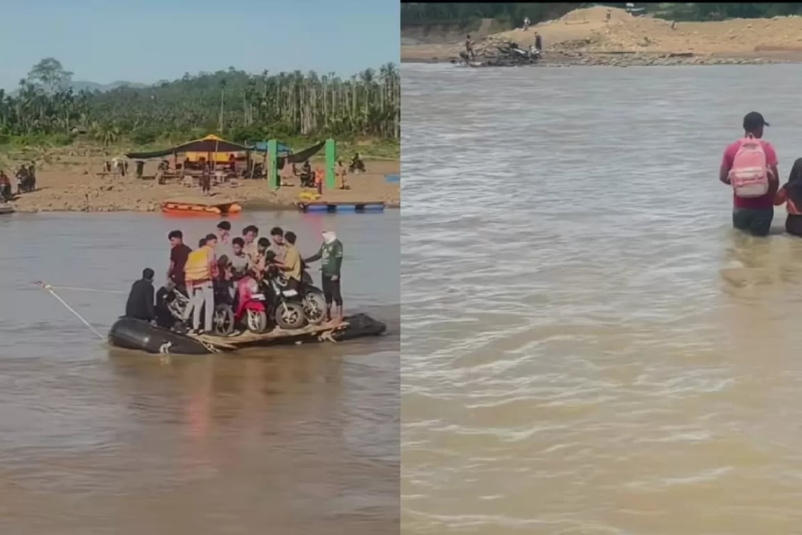 पुल की सुविधा अभी नहीं लौटी, सावंग, उत्तरी अच के लोग अब भी नदी पार करने के लिए डोंगी पर निर्भर हैं