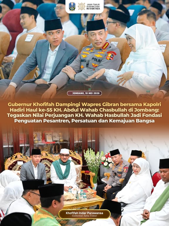 Governor Khofifah Accompanies Vice President Gibran Attending the 55th Haul of KH Abdul Wahab Chasbullah in Jombang