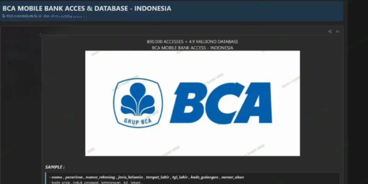 BCA Mijozlarining Ma'lumotlari Dark Webda Oshkor Bo'lgani Virusli Tarqaldi, 890 Ming Kirish va 4,9 Million Ma'lumotlar Bazasi Deyilmoqda
