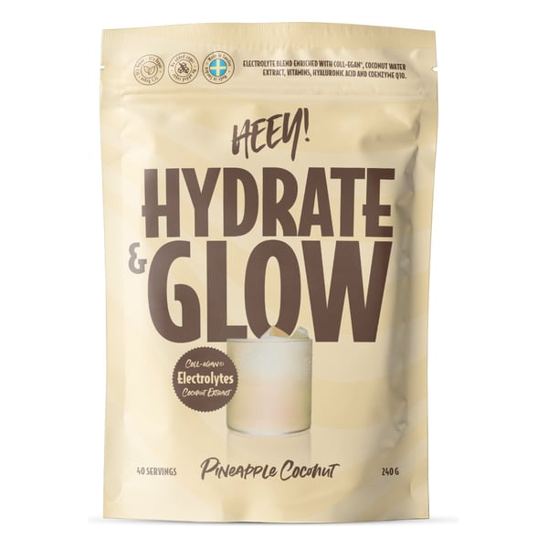 Heey! Hydrate & Glow Electrolytes + Coll-egan - Pineapple Coconut (240g) - Elektrolytter
