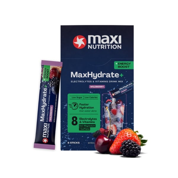 MaxiNutrition MaxHydrate+ Energy Boost Electrolyte Drink - Wildberry (8 x 16g) - Elektrolytter
