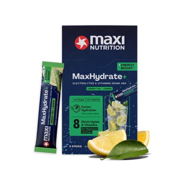 MaxiNutrition MaxHydrate+ Energy Boost Electrolyte Drink - Green Tea-Lemon (8 x 16g) - Elektrolytter
