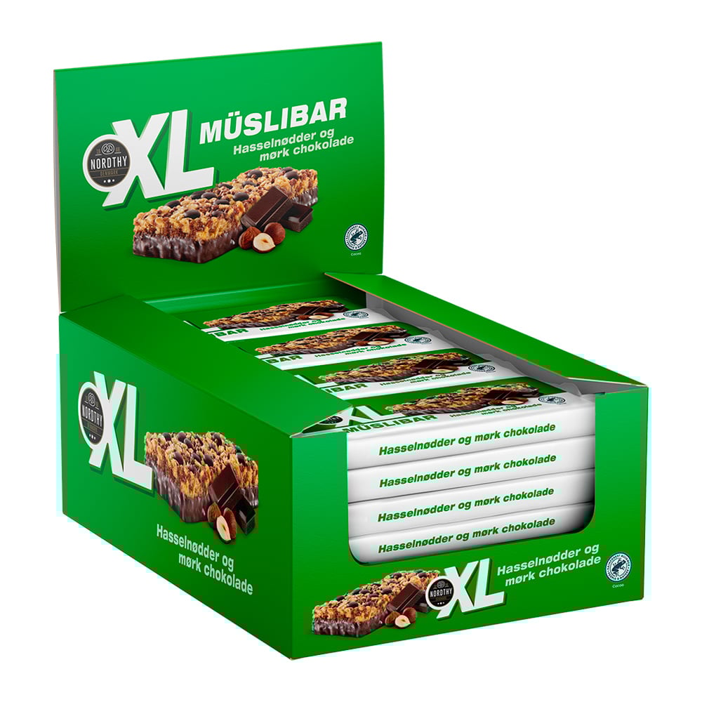 XL Müsli Bar Hasselnødder og Mørk Chokolade (24 x 50g)
