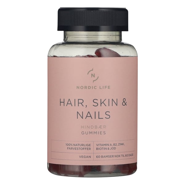 Nordic Life Hair, Skin & Nails Hindbær Gummies (60 stk) - Vitaminer