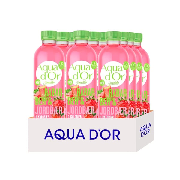 Aquador Sparkles Rabarber & Jordbær (12 x 500 ml) - Læskedrik