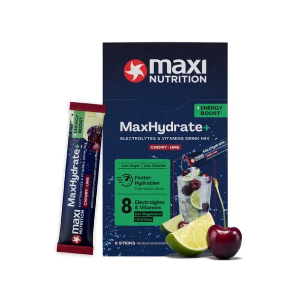 MaxiNutrition MaxHydrate+ Energy Boost Electrolyte Drink - Cherry-Lime (8 x 16g) - Elektrolytter