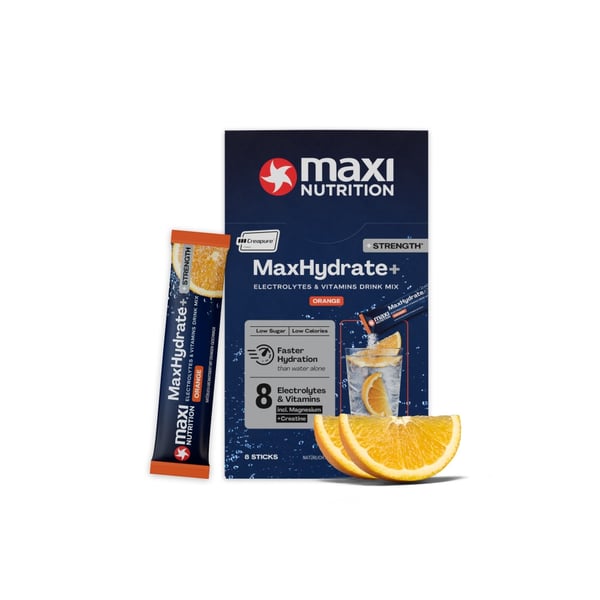 MaxiNutrition MaxHydrate+ Strength Electrolytes & Vitamins Drink Mix - Orange (8 x 20g) - Elektrolytter