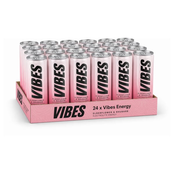 Vibes Energy Elektrolytdrik - Elderflower & Rhubarb (24 x 330ml) - Energidrik