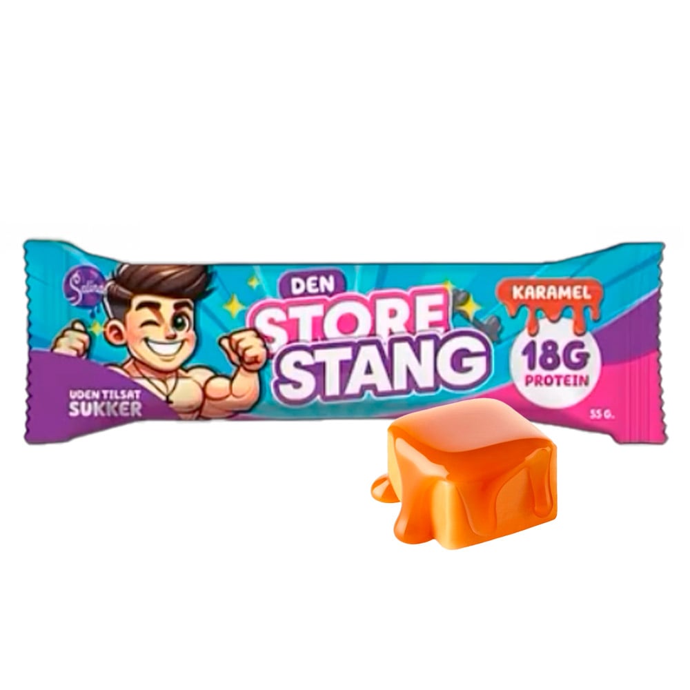 Salinas Proteinbar Den Store Stang - Karamel u. tilsat sukker (12 x 55g)