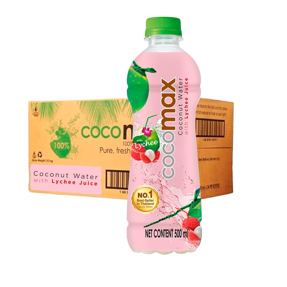 Cocomax 100% Coconut Water - Lychee (24 x 500ml)