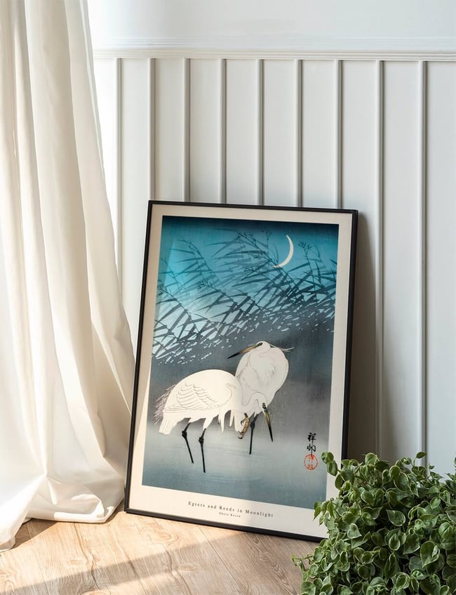 Egrets and Reeds in Moonlight - Ohara Koson