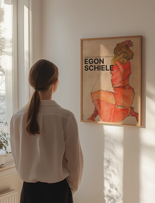 Kniende in orange-rotem Kleid - Egon Schiele